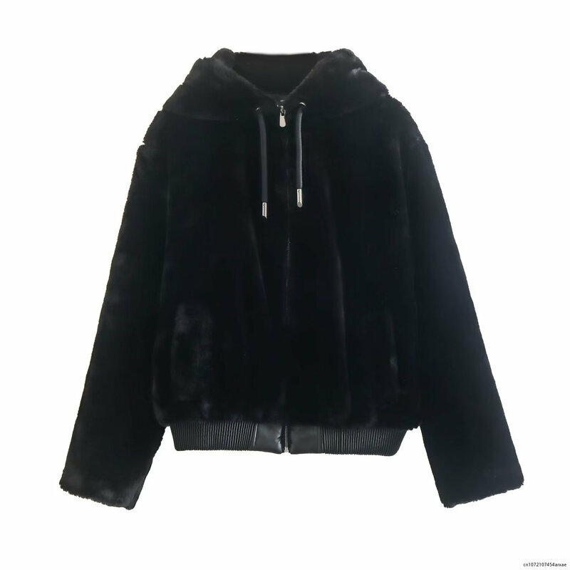 女性のための人工毛皮のフード付きジャケット,ヴィンテージの婦人服,長袖のジッパー,シックで新しいファッション2023