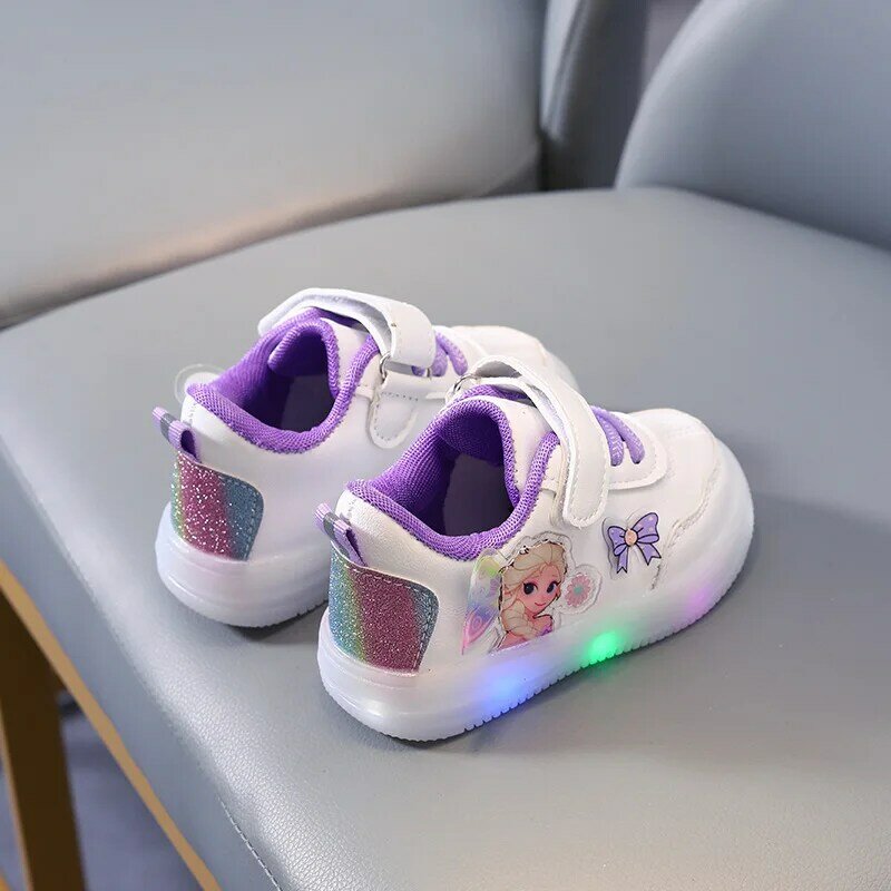 Fashion Cartoon Lovely Baby Girls Shoes LED Lighted Cute Princess Kids Sneakers Glowing Hot Sales Children Toddlers Tennis