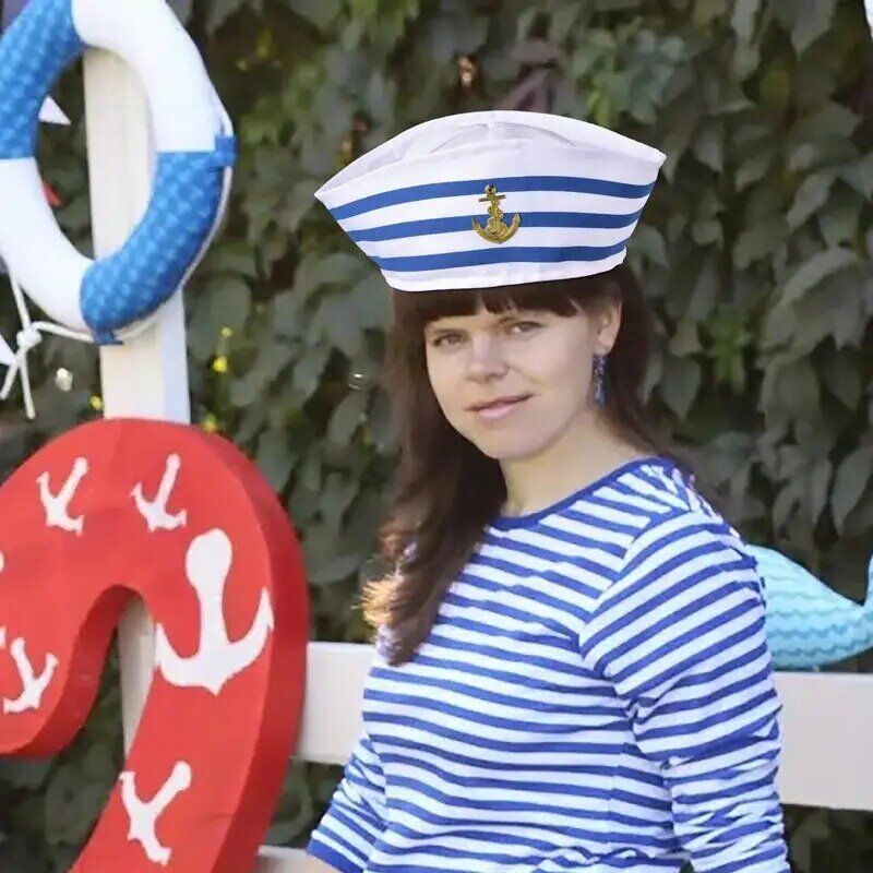 Aksesoris Kostum Pelaut Biru dengan Topi Layar Putih Topi Pelaut Angkatan Laut untuk Pesta Berdandan Topi Pelaut Putih untuk Kap