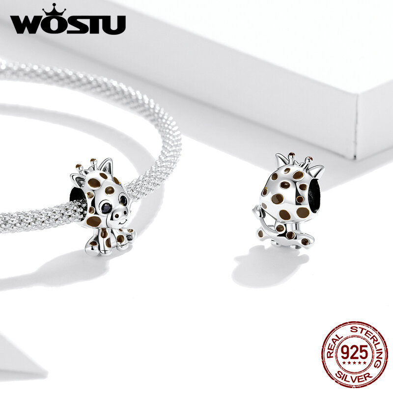 WOSTU – breloques animaux en argent Sterling 925, girafe, zèbre, licorne, perles pour femmes, adaptées aux Bracelets originaux, collier, bricolage, fabrication de bijoux