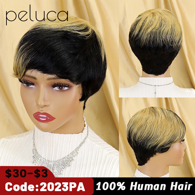 Parrucche umane diritte Bob corte di colore naturale con frangia parrucca Pixie Cut capelli vergini brasiliani parrucca di capelli umani economici per le donne nere