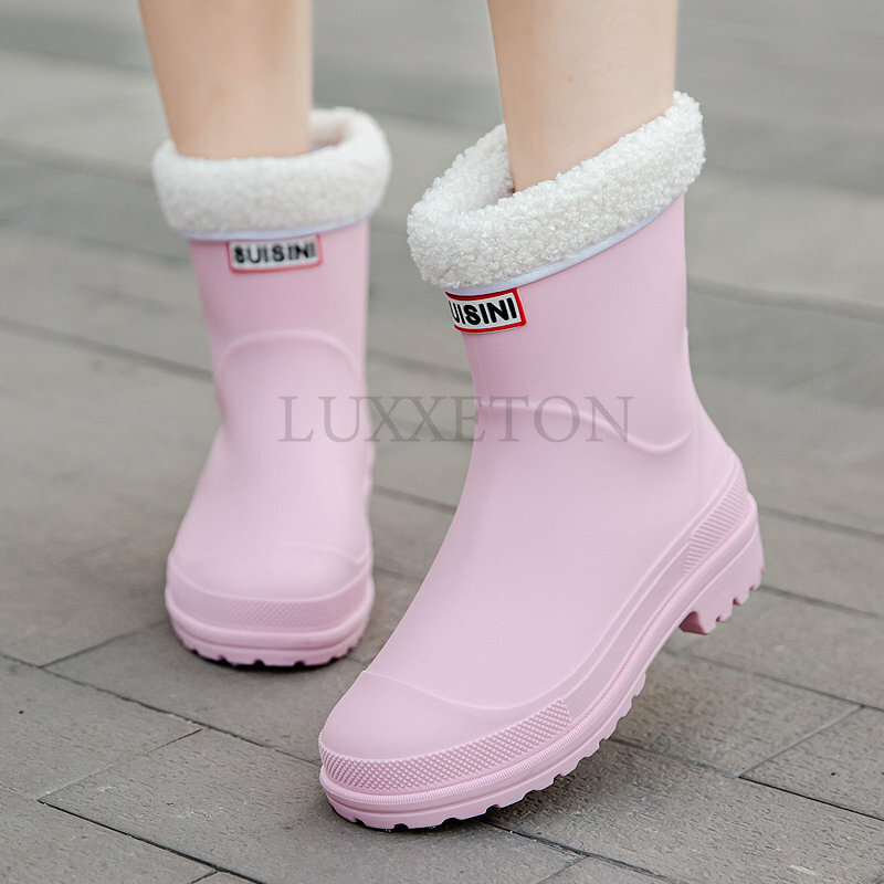 Women Rain Boots Waterproof Non-slip Mid-tube Boots Pvc Rubber Shoes Kitchen Overshoes for Reasons 2023Fashion Botas De Mujer