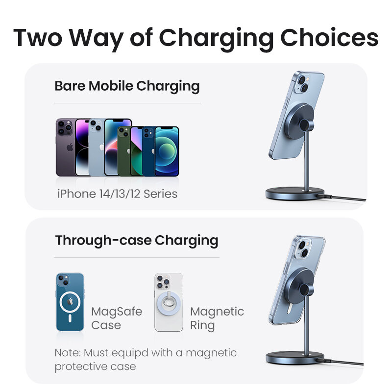 UGREEN Magnetic Wireless Charger Stand 20W Max 2-in-1 Charging Stand For iPhone 15 14 Pro Max/iPhone 13/AirPods Fast Charger