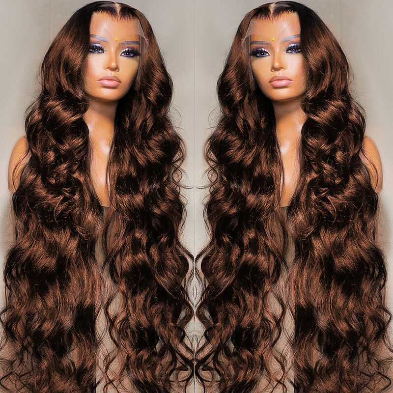 Wig depan renda gelombang coklat 13x4 Wig depan HD transparan renda rambut manusia Wig rambut manusia kastanye berwarna coklat untuk wanita