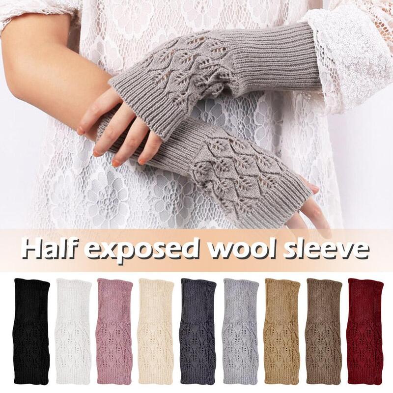 Ins corea inverno caldo guanti lavorati a maglia senza dita guanti da dito da donna guanti elasticizzati da braccio guanti a vista colore senza dita I8D8