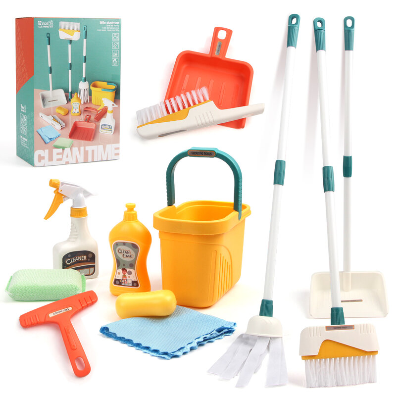 Kids Washing Cleaning Toy Pretend Play House Toys with Broom Dustpan Bucket Cleaning Preschool Toys For Boys Girls
