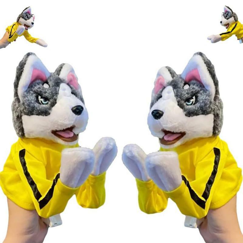 Boneka tangan interaktif boneka hewan Prank boneka Boxer dengan suara & aksi tinju boneka anjing menyenangkan untuk mengajar mendongeng