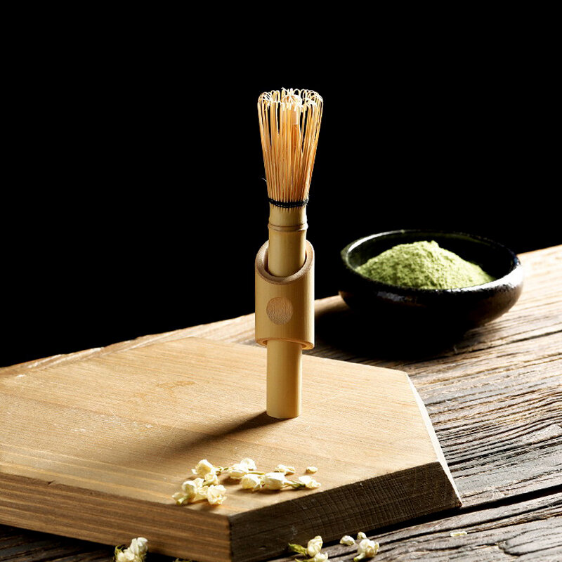 Frusta Matcha con manico lungo strumento pennello in polvere Matcha accessorio per cerimonia Matcha frusta da tè in bambù arricciata a mano in stile giapponese