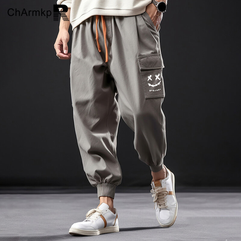 Charmmpr Streetwear 2024 celana kargo pria, bawahan panjang S-2XL bercetak saku pinggang serut bersaku musim panas