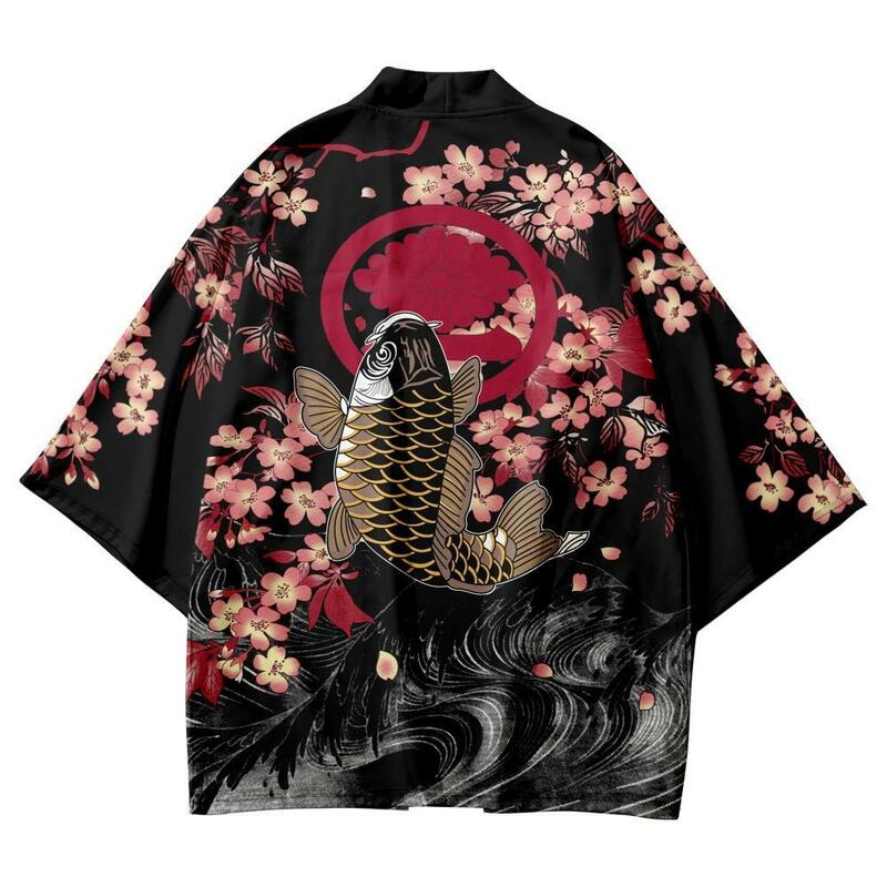 Kimono streetwear estilo japonês para homens e mulheres, Haori Yukata, cardigã, tops, além de sol, lua estampa, roupas de praia, cosplay