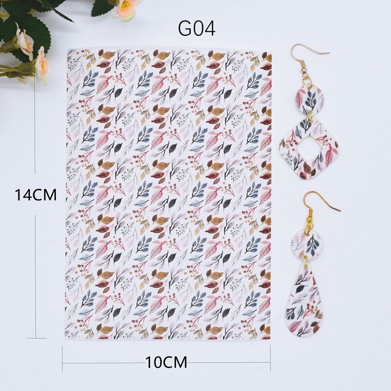 SNASAN Leaf Feather Pattern Watercolor Transfer Paper For Polymer Clay Soft Pottery Pendants Eearrings Jewelry Making Material