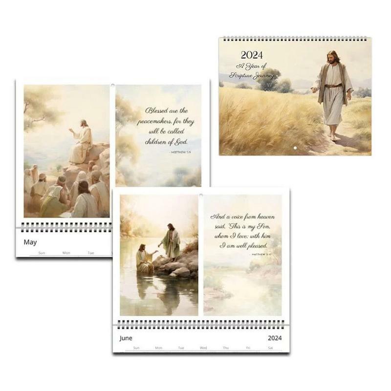Христианский календарь 2024 христианский иисус настенный ежемесячный планировщик 2024 бумажный христианский подарок календарь декоративная фотография