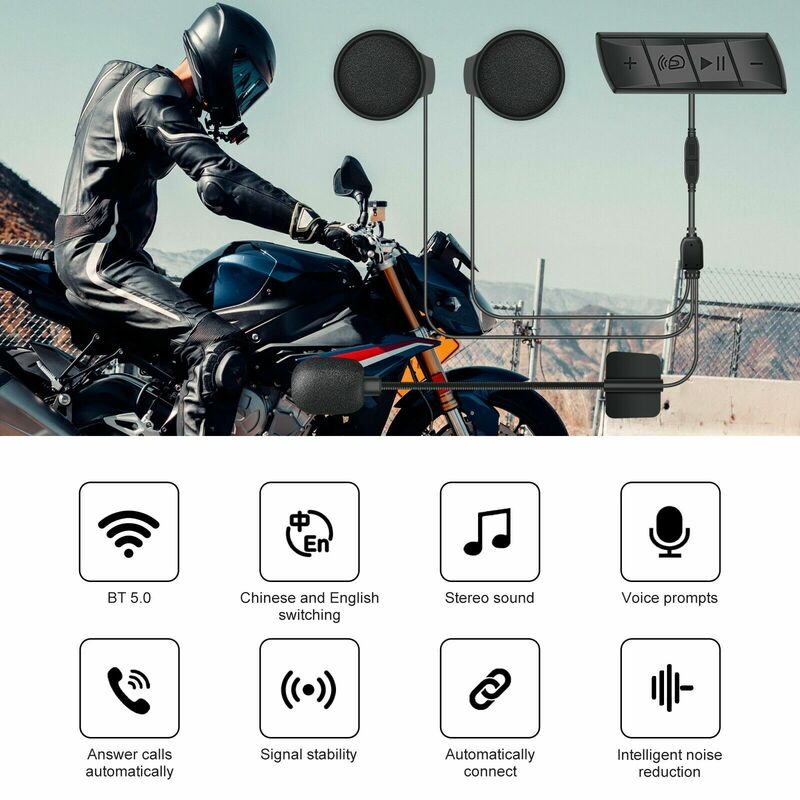 Impermeável sem fio Bluetooth 5.0 Headphone, Motocicleta Capacete Headset, Rádio FM, Handsfree Music Speaker, Resposta automática