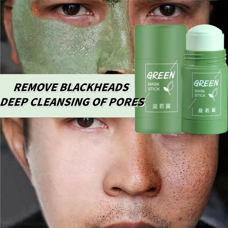 Masker Perawatan Kulit korea asli 40g, menghilangkan komedo teh hijau masker padat pembersih stik masker wajah menghilangkan noda jerawat mengecilkan pori-pori
