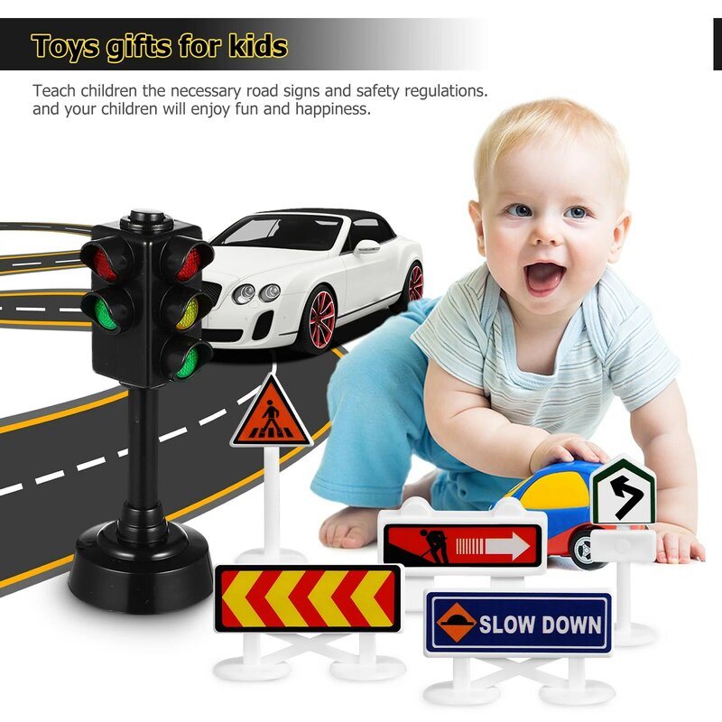 Model tanda lalu lintas Mini mainan sinyal Jalan Raya lampu lalu lintas keselamatan mainan pendidikan koleksi Anak hadiah