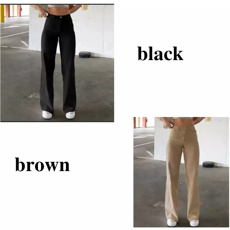 Calça jeans feminina de cintura alta, calça fina, marrom, novo, 2024