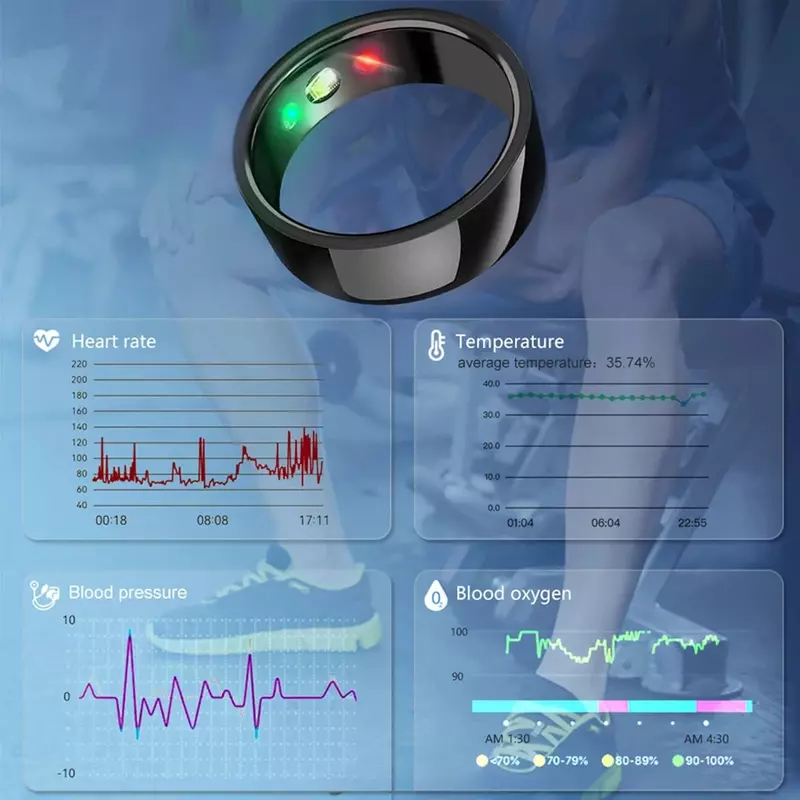 Monitor kesehatan cincin pintar portabel pria dan wanita, cincin Cerdas Monitor kesehatan termometer tekanan darah dan detak jantung, IP68 tahan air