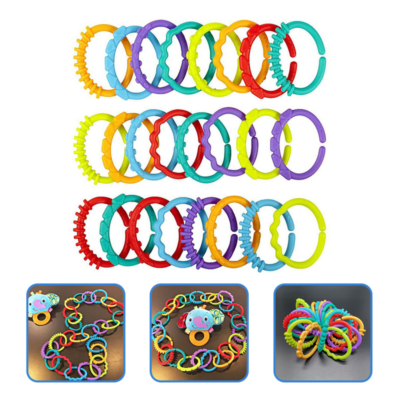 24 Pcs Baby Links Toy Grabbing Connecting Ring Toys Stroller Hanging Plastic Crib Rings