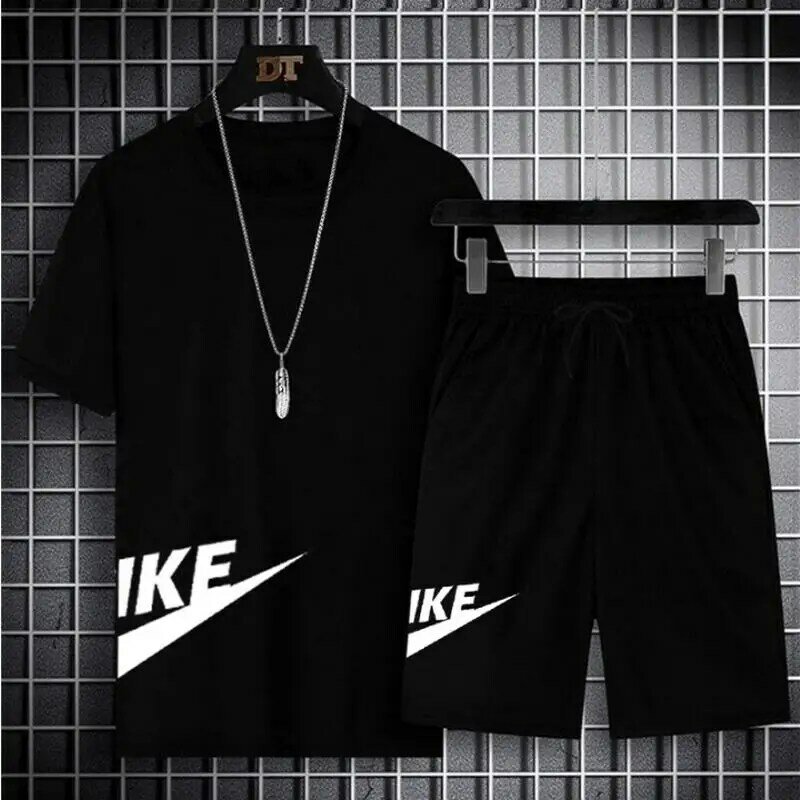 Conjunto de camiseta e shorts de manga curta masculino, fato de treino casual, roupas esportivas estampadas, verão, 2 peças2024