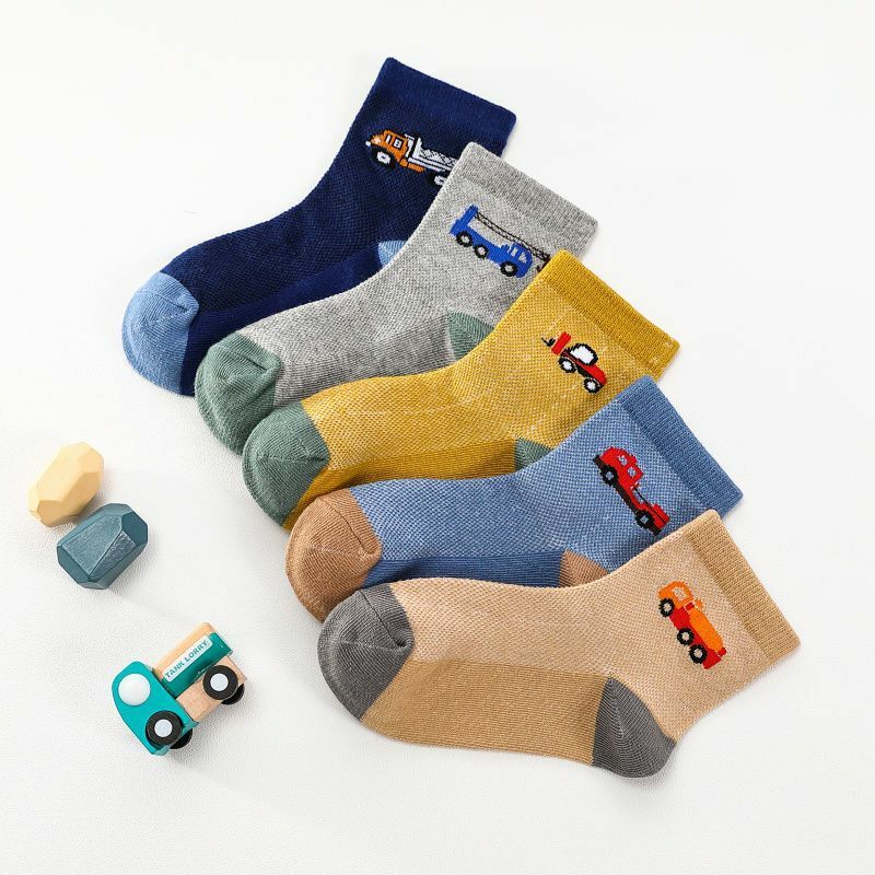 Calcetines deportivos transpirables para niño y niña, medias de algodón suave con dibujos de oso, para primavera y otoño, 5 pares