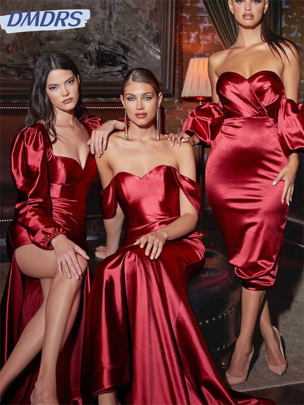 Classic Satin Off Shoulder Sleeve Dress 2024 Elegant Strapless Gowns Romantic Frontal Sexy Floor Length Evening Gown Vestidos De
