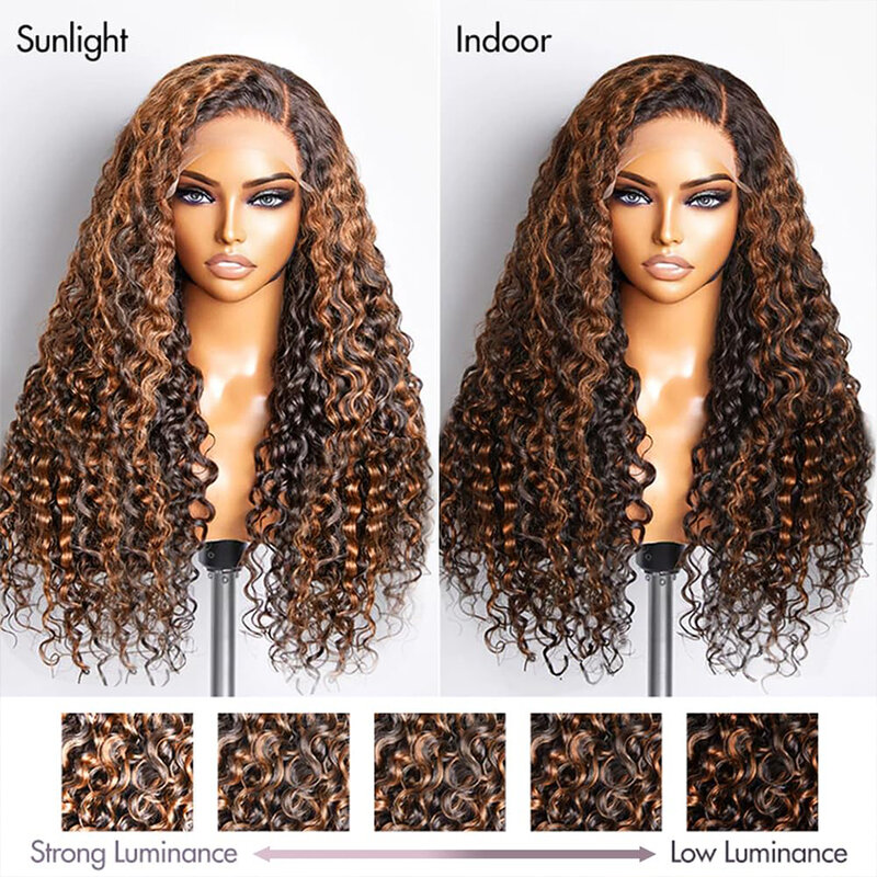 Highlight Ombre Lace Front Wig Human Hair Deep Wave 1B/30 Black Brown Lace Front Wigs Pre Plucked 13x4 Ombre Curly Human Hair