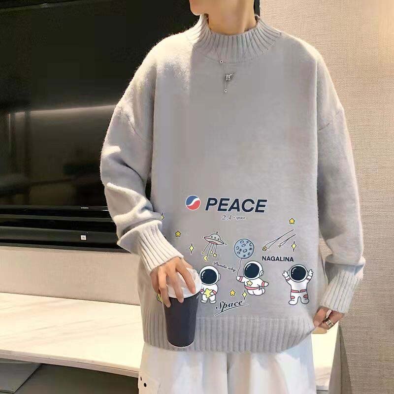 Miękki woskowy sweter męski jesienno-zimowy zagęszczony Inschao marka okrągły dekolt dół sweter koreański luźny zwiewny sweter