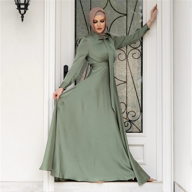 Robe longue en satin pour femmes musulmanes, abaya pour Ramadan, vêtements islamiques arabes turcs, robe de soirée de Dubaï, jilbab, caftan féminin
