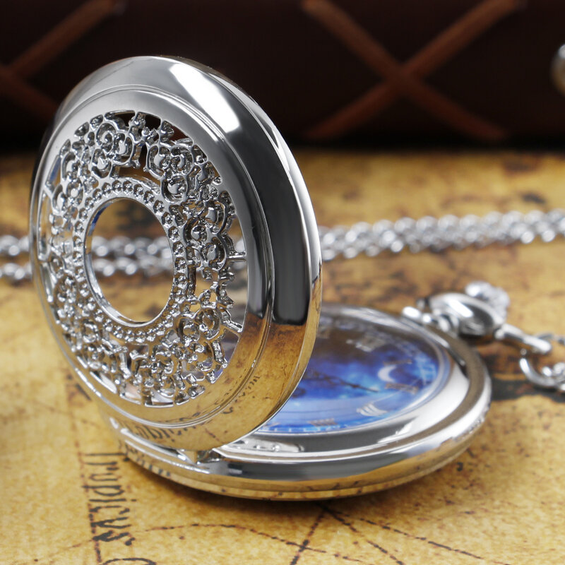 All Hunters-reloj de bolsillo con colgante para hombre y mujer, pulsera de cuarzo con diseño de estrella y Luna romántica, esfera estrellada azul, regalo