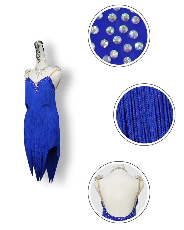 Nowa sukienka do tańca latynoskiego latynoska spódnica konkursowe kostiumy do sukienek świecące cyrkonie dostosowują niebieskie dla dorosłych XXXL