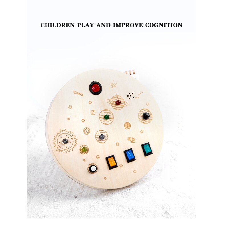 Montessori Placa ocupada de madeira com luz LED, brinquedos educativos sensoriais para crianças, brinquedo interruptor, 1-3Y