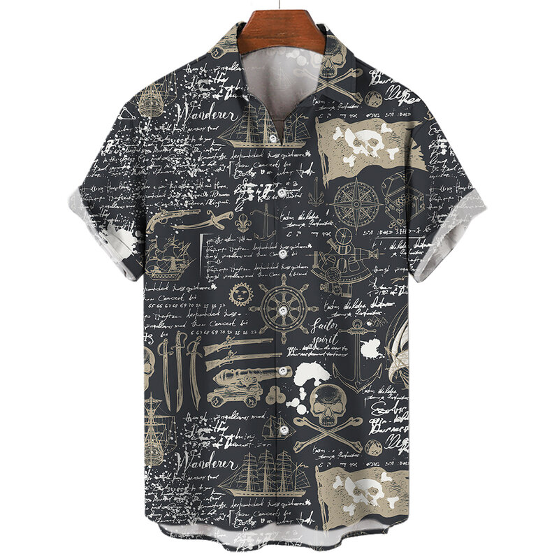 2024 Sailing World Graphic 3D Print Men's Vintage Shirt Fashion Casual Hawaiian Beach Style Summer Oversized Shirts for Men