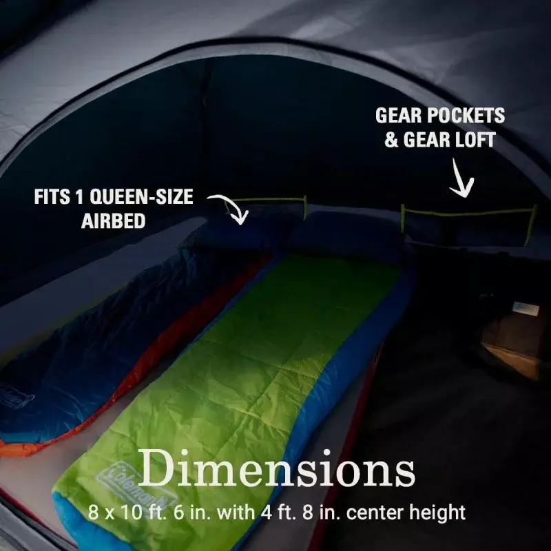Tenda Kemah Coleman Skydome dengan teknologi ruang gelap dan teras disaring, tahan cuaca 4/6 orang tenda menghalangi 90% sinar matahari,