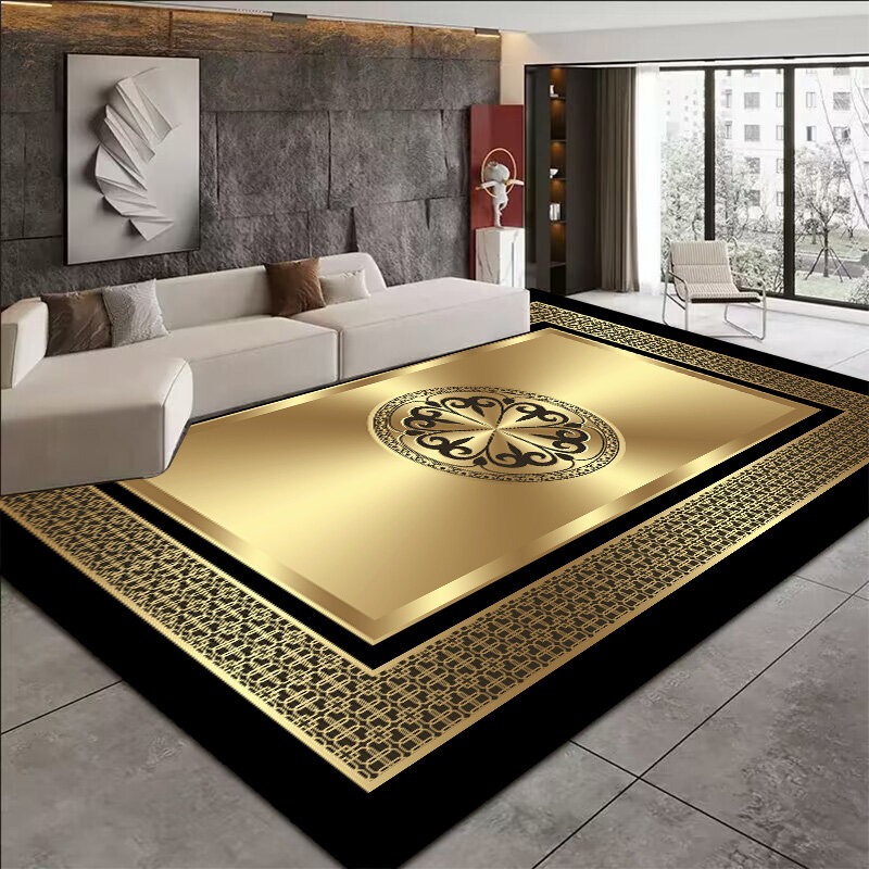 Europe and America Luxury Carpet for Living Room Decor Luxurious Golden Parlor Sofa Side Large Area Rug Washable Decoration Mats
