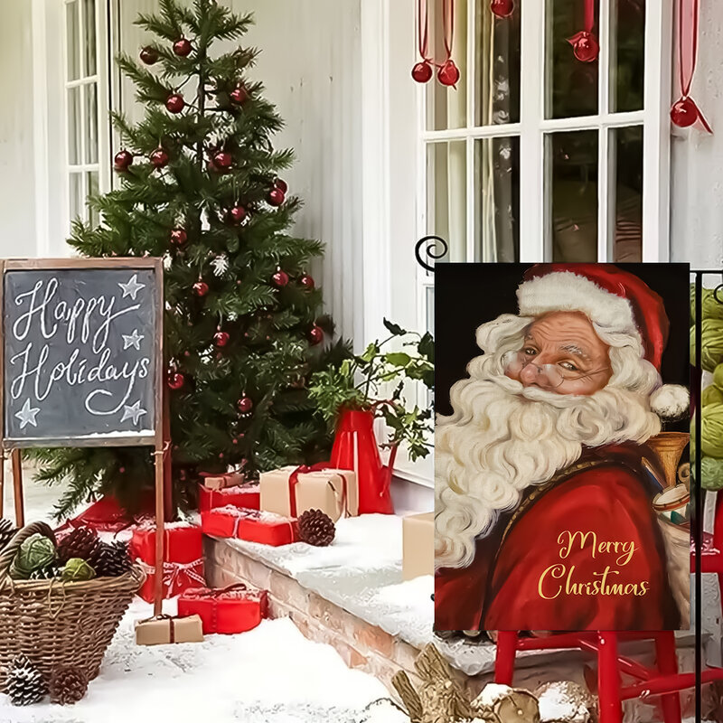 1 Stuk Kerstman Sneeuwpop Patroon Dubbelzijdig Bedrukte Tuinvlag, Kerstboerderij Binnenplaats Decoratie Exclusief Vlaggenmasten
