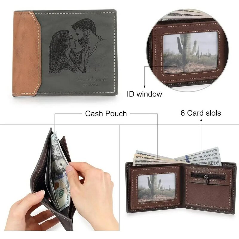 Бумажник двойного сложения для мужчин, изображение имени под заказ, искусственный кошелек, подарок на день рождения