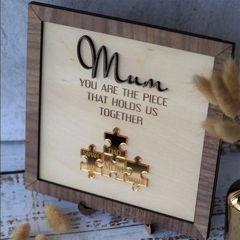 Rompecabezas con nombres personalizados, rompecabezas artesanal de madera, regalo para el día de la madre
