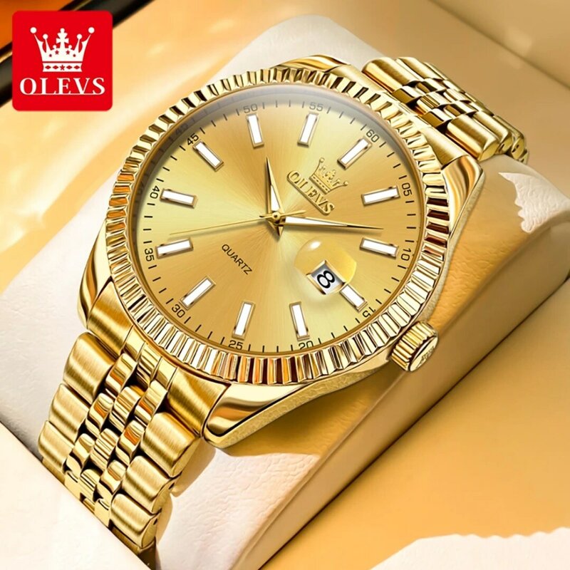 OLEVS-Reloj de moda de cuarzo, pulsera de acero inoxidable con esfera redonda, calendario luminoso, regalo, 5593