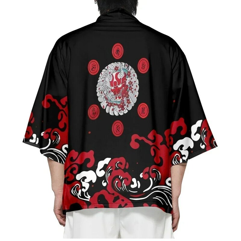 Yukata para hombre y mujer, cárdigan de kimono con estampado 3D de onda de demonio japonés tradicional, ropa de Cosplay de alta calidad