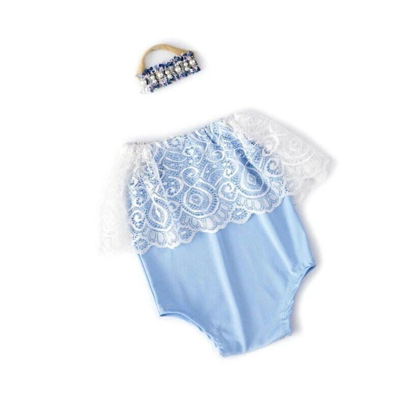 1 Set Newborns Photography Props Baby Girls Romper with Matching Headband Hairband Baby Outfits for Photoshoots