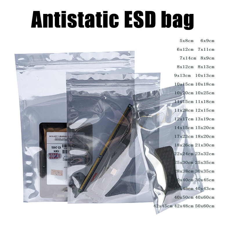Przezroczysty antystatyczny pakiet ekranujący, samozamykające się torby ESD do przechowywania, mały rozmiar akcesoria elektroniczne, woreczki USB