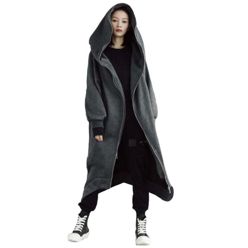 Sudadera de manga larga con capucha para mujer, abrigo holgado de gran tamaño con cremallera, 2019