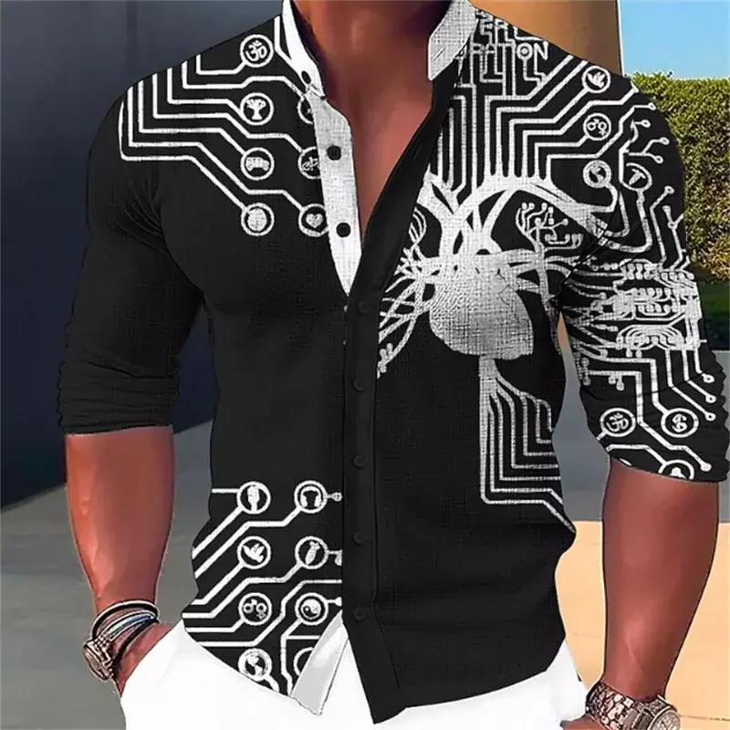 2023 Spring Summer Men's Clothing Heart HD Color Pattern Long Sleeve Shirt Lapel Button Shirt Soft Comfortable Material S-6XL