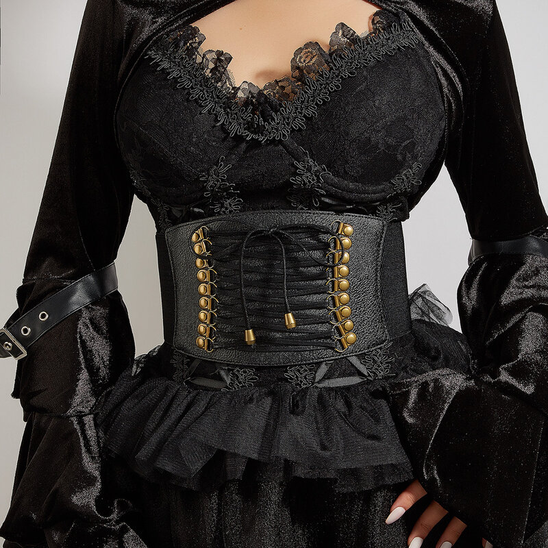 Penjualan laris baru sabuk lebar hitam elastis serbaguna kemeja rok gaun antik wanita sabuk dekorasi mantel penutup pinggang