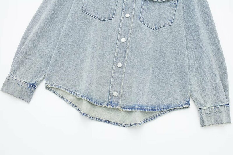 Women 2024 New Fashion Loose denim shirt Jacket Coat Vintage Long Sleeve button Female Outerwear Chic Overshirt