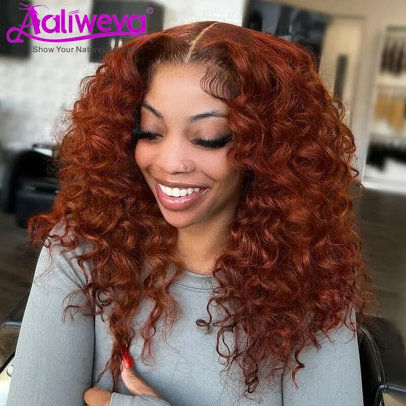 Reddish Brown Loose Deep Wave Lace Front Human Hair Wig For Women 200% Density Brazilian Remy Hair Transparent Lace Frontal Wigs