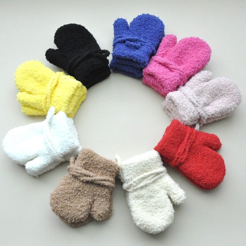 Baby Winter Gloves Breathable Infant Mittens Warm Thick Gloves Solid Color Full Finger Neck Halter Gloves Windproof