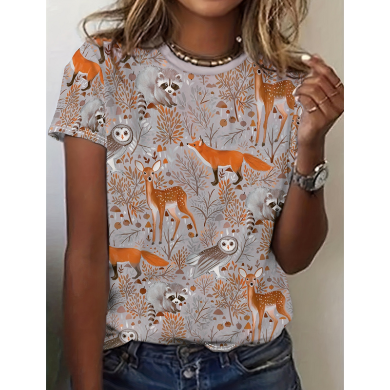Harajuku Casual Short Sleeved Women's T-Shirts Characters Cute Animal Print T-Shirt Funny Top Oversized Female Clothing Summer