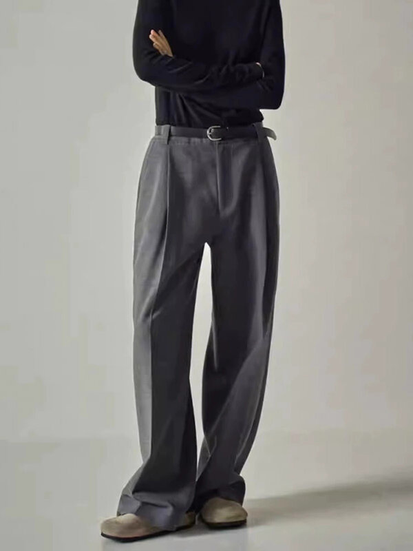 LANMREM-Pantalones minimalistas de lana para mujer, pantalón de pierna ancha, de cintura alta, a la moda, para oficina, para primavera, 26D8021, 2024