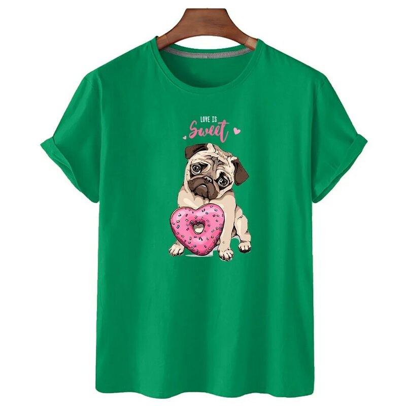 T-shirt manches courtes col rond homme et femme, estival et à la mode, 100% coton, avec imprimé chien, 2022
